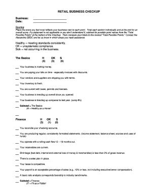 Retail Business Health Checkup Form