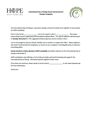 International Day of Giving Church Announcement