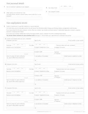 Australian Working Holiday Visa Employment Verification Form