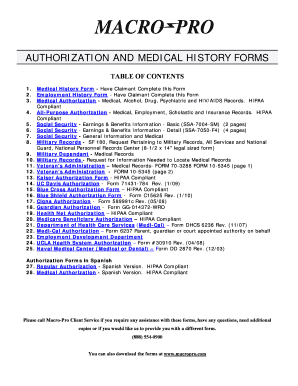 Medical Authorization and History Forms