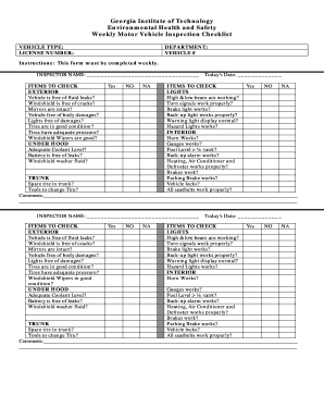 Georgia Tech Weekly Motor Vehicle Inspection Checklist