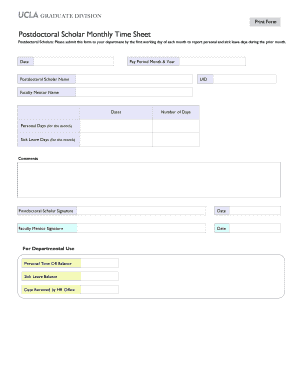 Postdoctoral Scholar Monthly Time Sheet