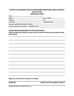Monterey County Mental Health Grievance Form