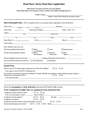 Head Start Early Head Start Application
