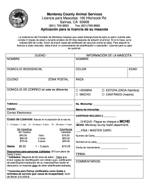Aplicación para la licencia de su mascota