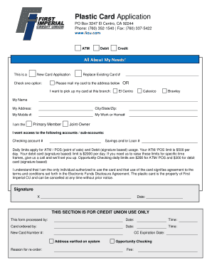 Plastic Card Application Form
