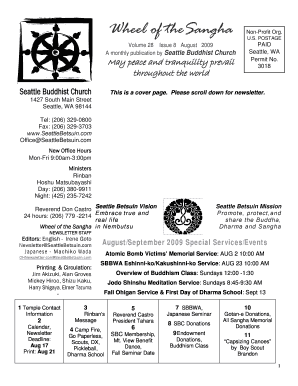 Waiver for field trip - Wheel of theSangha Volume 28 Issue 8 August 2009 A monthly publication by Seattle Buddhist Church May peace and tranquility prevail throughout the world Seattle Buddhist Church NonProfit Org - seattlebetsuin