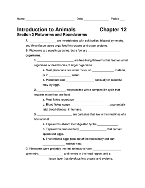 Flatworms and Roundworms Worksheet