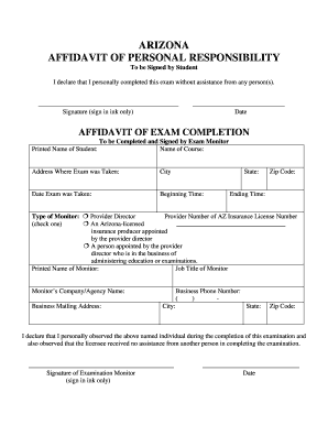Arizona Affidavit of Personal Responsibility