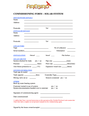 Solar System Commissioning Form