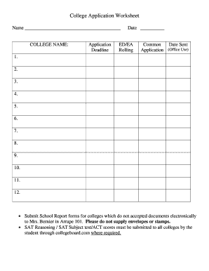 College Application Worksheet
