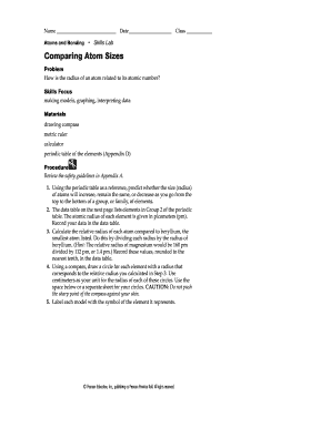 Element puns worksheet - Atoms and Bonding Skills Lab Comparing Atom Sizes