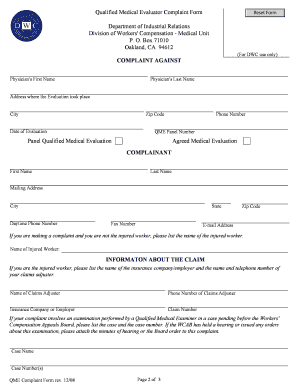 Qualified Medical Evaluator Complaint Form