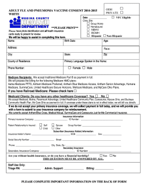 Adult Flu and Pneumonia Vaccine Consent Form