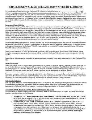 Challenge Walk MS Release and Waiver of Liability