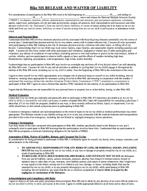 Bike MS Release and Waiver of Liability