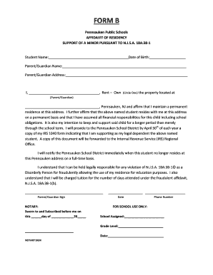 Affidavit of Residency for Minor