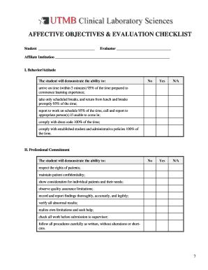 Affective Objectives & Evaluation Checklist