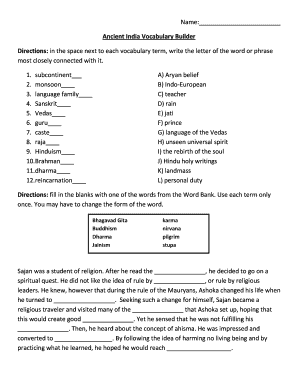 Ancient India Vocabulary Builder