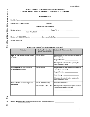 Arizona Certificate of Medical Necessity for Adults