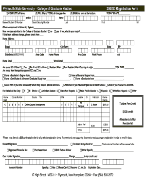 Plymouth State University Graduate Studies Registration Form