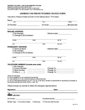University of Hawaii Address and Phone Change Form
