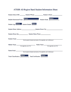 ATSSB All-Region Band Student Information Sheet