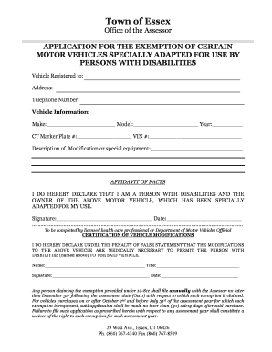 Connecticut Motor Vehicle Exemption Application