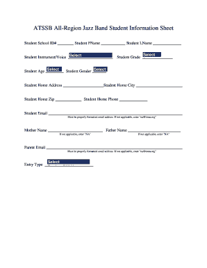 ATSSB All-Region Jazz Band Student Information Sheet
