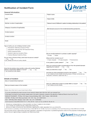 Notification of Incident Form