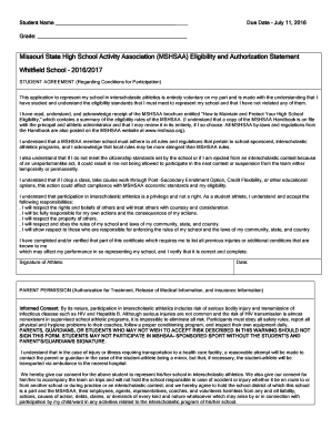 Missouri High School Athletic Eligibility Form