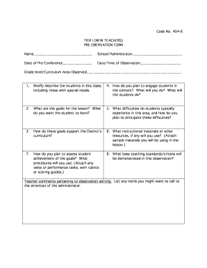 Tier I Pre-Observation Form