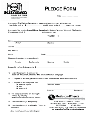 Pledge Form for Meals-on-Wheels