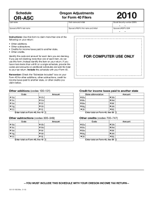 Oregon Schedule OR-ASC for Form 40 Filers
