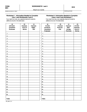 Form 8941 Worksheet