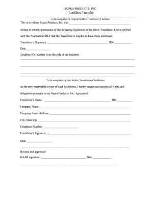Supra Products Lockbox Transfer Form