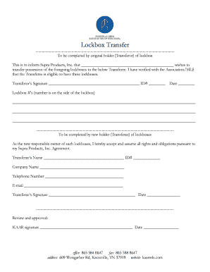 Lockbox Transfer Form