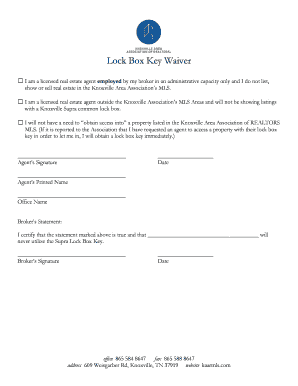 Knoxville Area REALTORS Lock Box Key Waiver