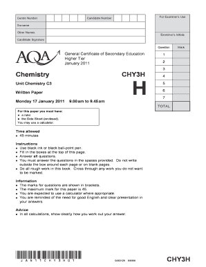 General Certificate of Secondary Education Chemistry Exam