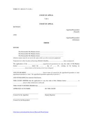 Court of Appeal Order Form