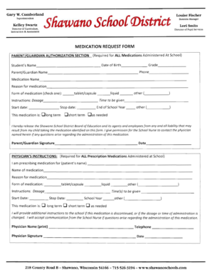 School Medication Request Form