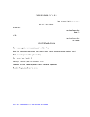 Court of Appeal Cover Memorandum Form 20
