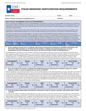 STAAR Modified Participation Requirements Form