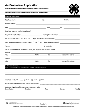 4-H Volunteer Application Form