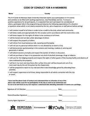 4-H Member Code of Conduct Agreement