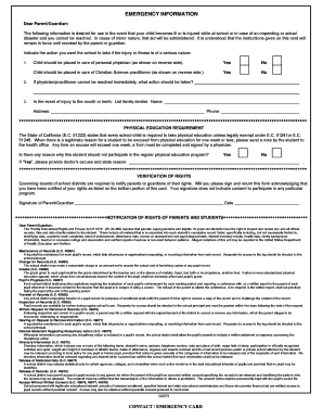 Emergency Information and Physical Education Requirement Form
