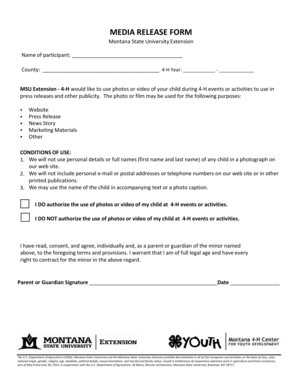Montana 4-H Media Release Form