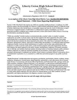Child Abuse Reporting Requirements Statement