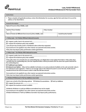 Penn Mutual Life Insurance Loan and Withdrawal Form