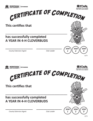 4-H Cloverbuds Completion Certificate